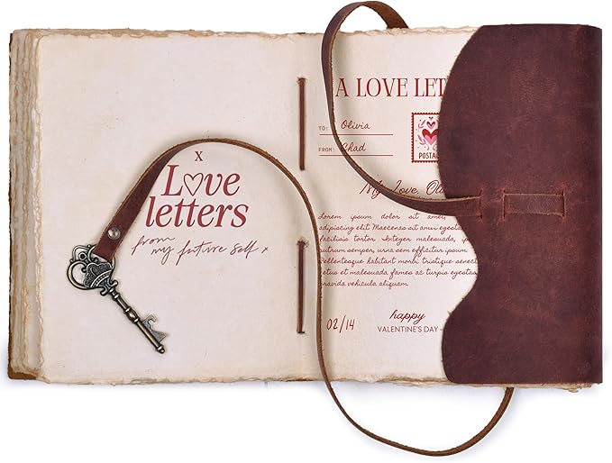 LEATHER VILLAGE Vintage Leather Journal – 200 Handmade Vintage Deckle Edge Paper – Leather bound Journal For Women Men – Vintage Key Closure - Book of Shadows - Red Brown - 13X8 inches
