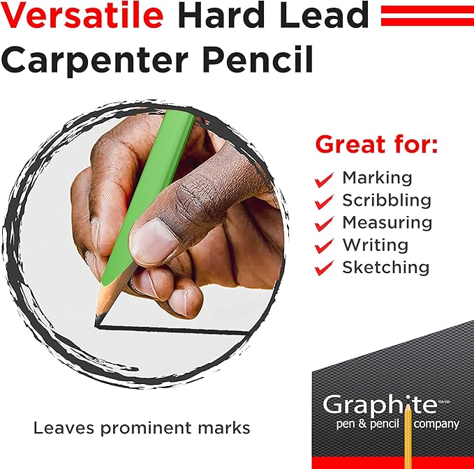 GRAPHITE Hard Lead Carpenter Pencil #2 Lumber Pencil (1) Pack of 12 PCS - Industrial Pencil Wood Flooring Marker for Wood Working Tools Marking & Concrete Marking - Neon Green