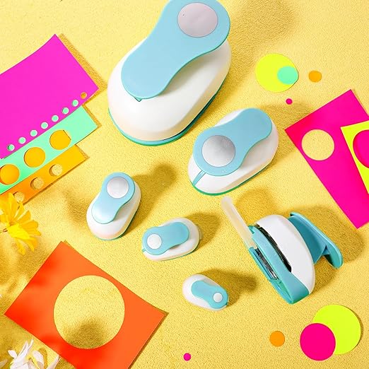 Chengu 6 Pcs Circle Punch Set 3in/2in/1.5in/1in/0.6in/0.3in Scrapbook Hole Punchers Crafting with 10 Sticker Paper Round Cutter Scrapbook for Office Supplies DIY Albums Photos