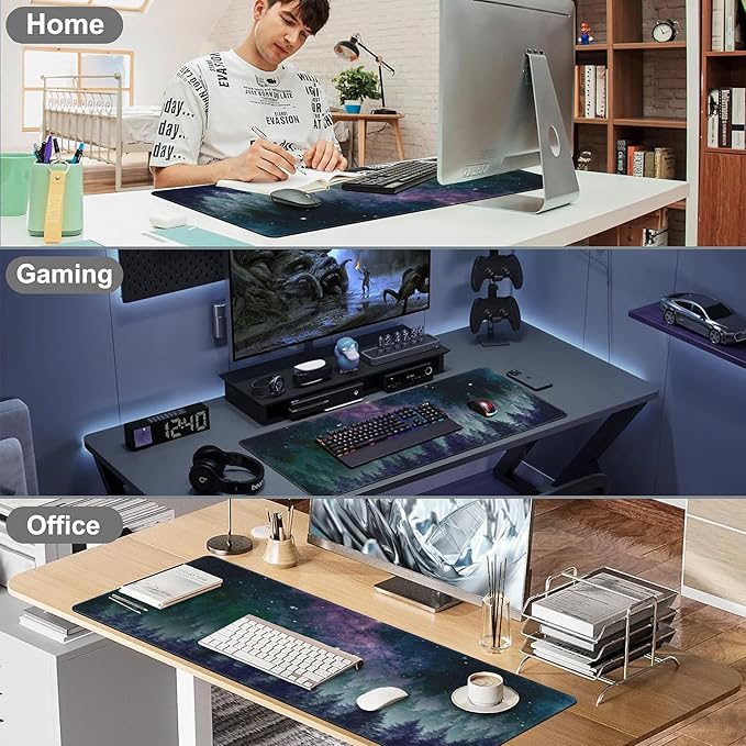 Mouse Pad, Large Galaxy Space Forest Desk Mat, Extended Non-Slip Gaming Keyboard Mousepad Desk Pad, Thick Stitched Edges Waterproof Mouse Mat 31.5"x15.7" (Night Sky Forest)