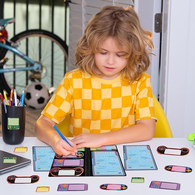 B1ykin Sticky Notes Set, Cartoon Video Game Theme Self-Stick Notes Pad Teacher Appreciation Gifts， Self-Adhesive Writing Memo Pages Sticky to Do Notepad for Employee School Office (Light Video Game)