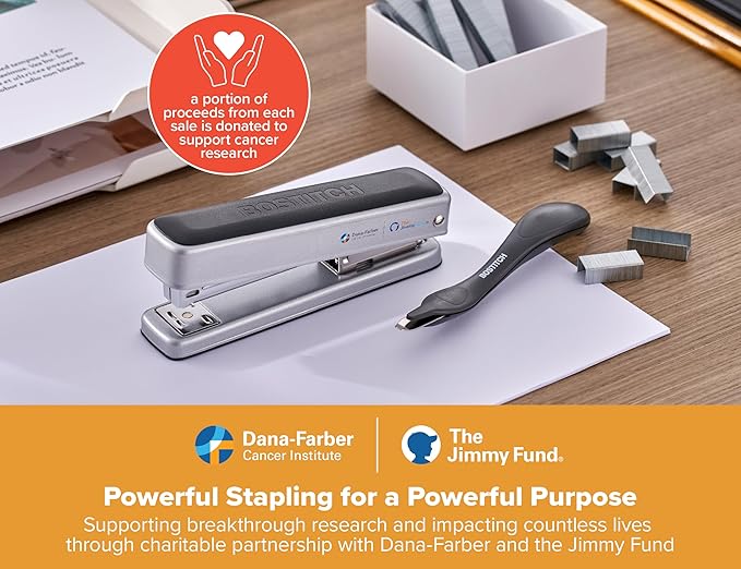 Bostitch Titan Heavy Duty Metal Stapler, 50 Sheet Capacity with 1250 Staples and Ergonomic Staple Remover, Jam Free Stapling, Full Strip Stapler for Desk, Office and Classroom, Silver