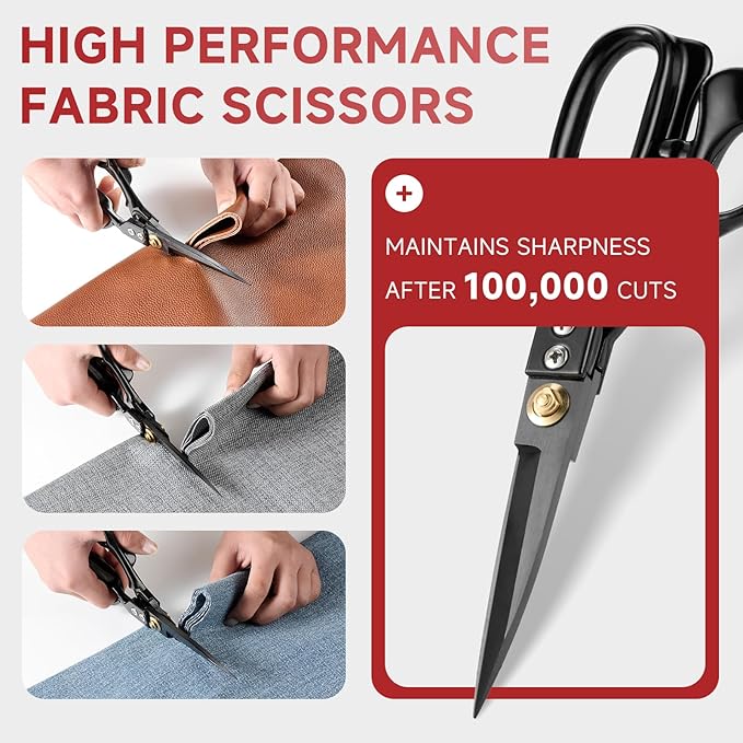 Fabric Scissors Professional Heavy Duty 8 inch Sharp Fabric Shears for Tailor Industrial Sewing Scissors for Cutting Clothes Upholstery Leather Ideal Home and Commercial Fabrics Sewing Accessories