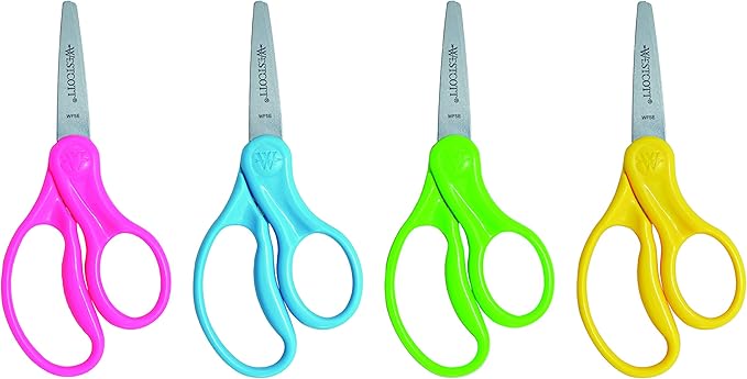 Westcott Right- & Left-Handed Scissors For Kids, Back to School, Classroom Supplies, 5-Inch Pointed Safety Scissors, Assorted, 6 Pack (16455)