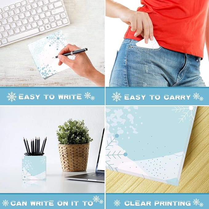 9 Pieces Christmas Winter Snowflake Sticky Notes Winter Snowflake Style Design Self-Adhesive Note Pads Sticky Memo Notes for School Office Home Supplies Students Teachers Presents