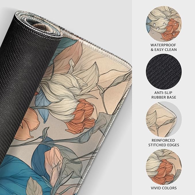 Japanese Minimalist Floral Large Gaming Mouse Pad 31.5"x15.7"｜ Aesthetic Flower XXL Desk Mat, Non-Slip Rubber Base & Stitched Edges - Extended Mousepad for PC/Laptop/Office/Home Decor