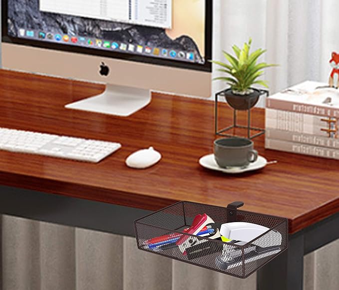 Clip-on Drawer organizers (2 pack), desk organizer, can be clipped around the table to store small items (Bronze Gold)