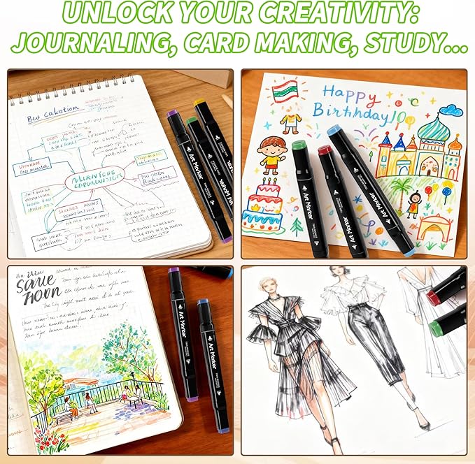 Markers 48 Colors - Dual Tip Alcohol Based Markers for Kids, Students & Adults - Quick Drying, Blendable Art Marker for Coloring Books, Art Projects, School Drawing With Portable Storage Bag