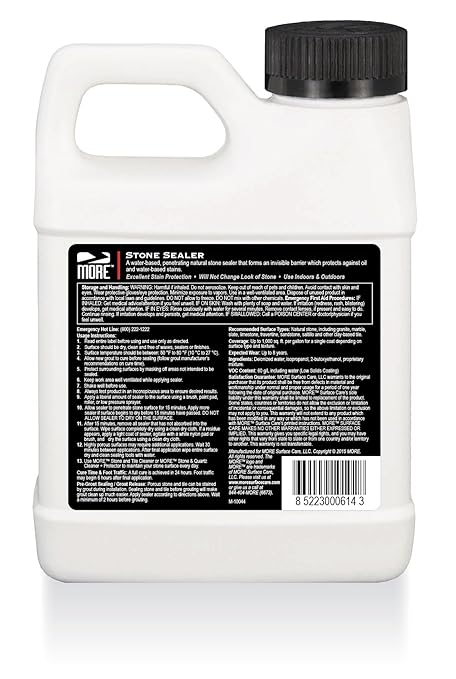 MORE Stone Sealer for Granite, Marble, Concrete, Travertine, Quartzite and Grout - Waterproofs & Protects Countertops, Tiles, and Floors from Water and Oil-Based Stains - Indoor & Outdoor Use - 16oz