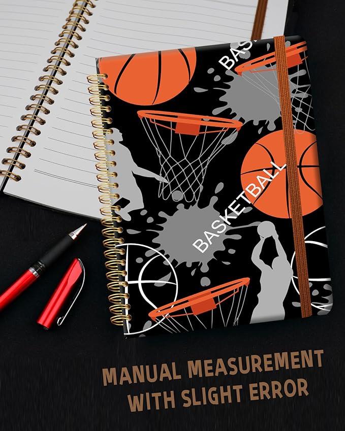 Ruled Spiral Writing Notebook,A5 Hardcover Lined College Journal for Women,Strong Twin-Wire Binding with Premium Paper,8.4" X 6",Perfect for School,Office,Home(Basketball)