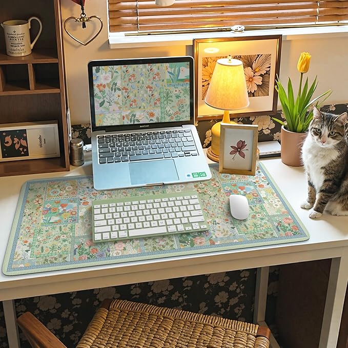 HAOCOO Green Desk Matt for Desktop, Desk Mat for Keyboard and Mouse, Non-Slip Desk Mouse Pad with Stitched Edges, Water-Resistant XL Mouse Pad for Women Office Decor
