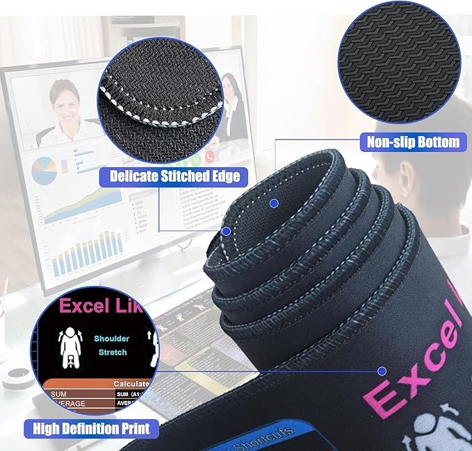 Excel Cheat Sheet Desk Mat, Over 150 Shortcuts & Formulas Desk Pad [10 Modules], Large XL Excel Short Cut Mouse Pad, Non-Slip&Waterproof Office & Gaming Mousepad | Accountants,Students,Employee Gifts