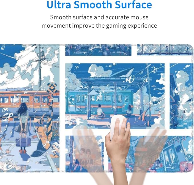 Anime Style Youth Campus Large Mouse Pad, Blue Fantasy Gaming Desk Mat, XL Keyboard Desk Pad Mat for Desktop, 31.5"x11.8" Non-Slip Base Big Mousepad with Stitched Edges