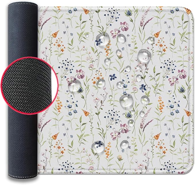 Wildflowers Flowers Mouse Pad,Large White Floral Mousepad Desk Pad with Stitched Edges,Non-Slip Waterproof Rubber Base Mouse Mat for Office Computer Keyboard Laptop Home(27.5x11.8 in)