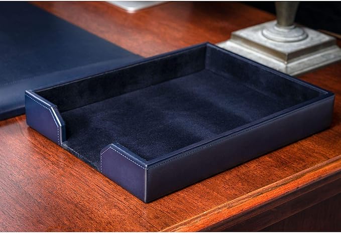 DACASSO Bonded Leather Desktop Letter Tray - Luxury Letter Holder & Paper Organizer for Desk - Office Organization & Executive Desk Decor - (Navy Blue) 13.5 x 10.5 x 2