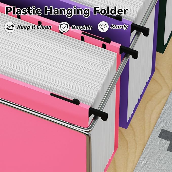 ANSOOK Plastic Legal Size Hanging File Folders,Heavy Duty 3 Inch Expansion,12 Pack Expanding File Folder,File Cabinet Folders with Insertable Tabs,Color Accordion File Organizer for Office Home School