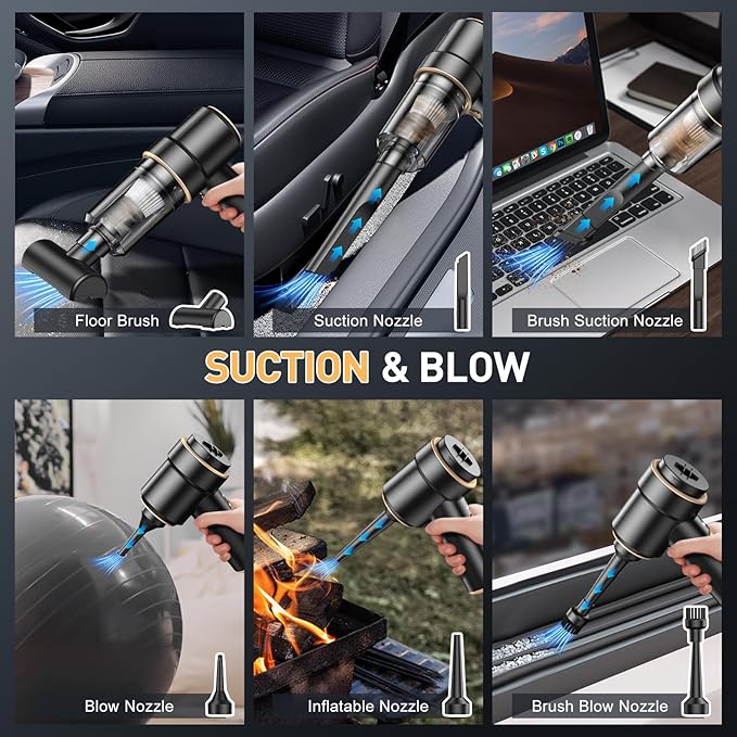 KMM Handheld Car Vacuum Cleaner, 11000PA Vacuum Cleaner & Air Duster, 120W High Power Vacuum Portable Cordless, Hand Held Vacuum Rechargeable with Multi-Nozzles & LED Light for Home, Car, Office