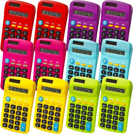 Blcculi 12 Pack Pocket Mini Calculators,Pocket Size Basic Calculators,Solar Battery Dual Power Function Calculator,8 Digit Display Small Calculator for Students Kids Home Office(6 Colors)