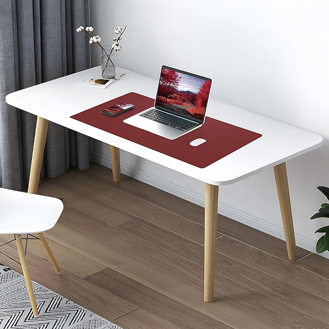 AFIING Leather Desk pad Protector, Large Desk mat with Natural Cork & PU Leather,Mouse pad,Non-Slip Office Desk Mat,Waterproof Desk Writing Pad for Office and Home (23.6in*13in, Red)