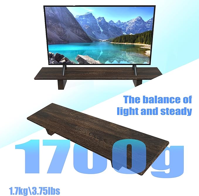 "WEGASTU Solid Wood Rustic Desk Monitor Stand with Storage，Large Dual Monitor Stand Riser for Laptop Computer/TV/PC/Printers, Perfect Desktop Stands Organizer with Underneath Storage for Office