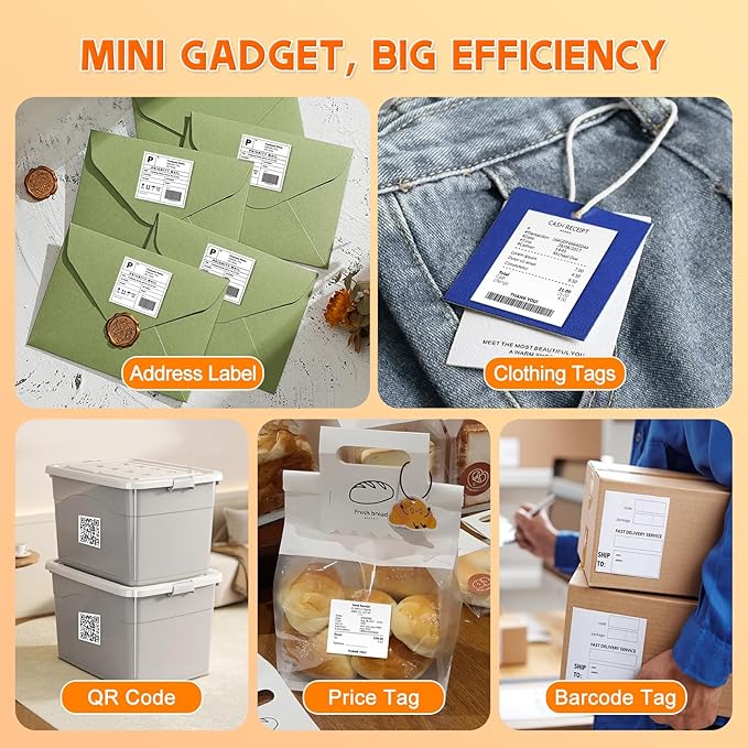 Bluetooth Label Maker Machine with Tape, Barcode Label Printer, Portable Thermal Label Printer for Small Business, Office, Home, Kitchen, School