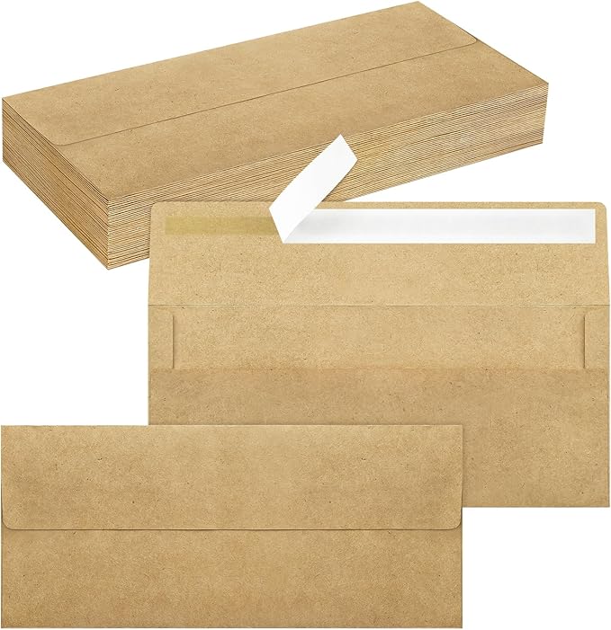 50 Pack #10 Business Envelopes, Self Seal Standard Kraft Envelopes for Secure Business & Legal Mailing, Office, Checks, Letter, Invoices, 4 1/8 x 9 1/2 Inches