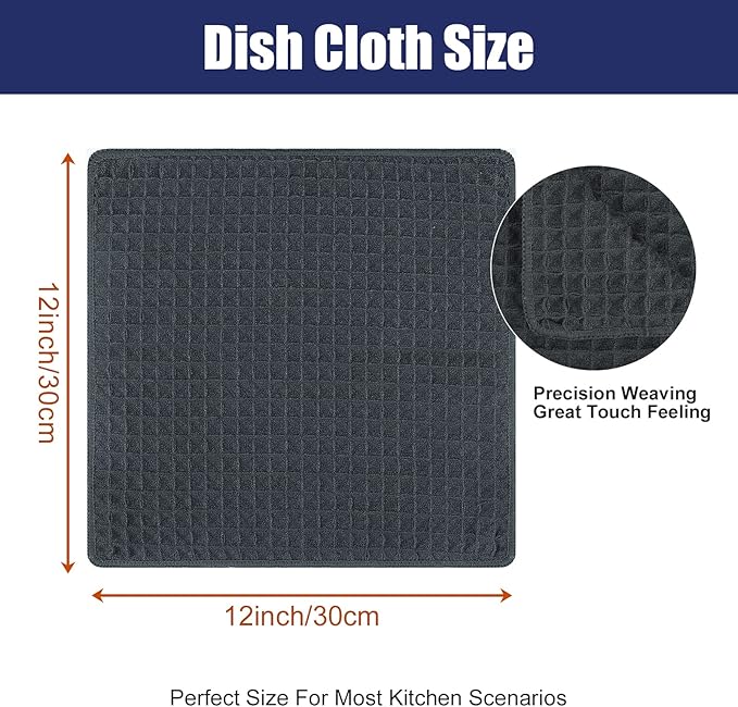 Homaxy Microfiber Waffle Weave Kitchen Dish Cloths, 12 x 12 Inch Ultra Absorbent and Solid Color Dish Towels for Kitchen Fast Drying Dishcloth for Washing Dishes, 6 Pack, Dark Grey