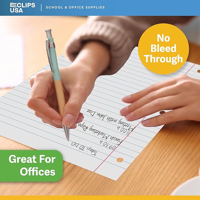 Wide Ruled Notebook Paper, Loose Leaf Paper, 10.5” x 8” Filler Paper, 56 gsm, 1800 Sheets,150 Sheets Per Pack (12 Pack)