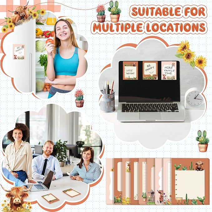 Sabary 9 Pads Cute Sticky Notes Animal Sticky Note Pads 3.15 x 3.94 Inches Colored Adhesive Memo Reminder Decor for Journal School Office Gifts(Highland Cattle)