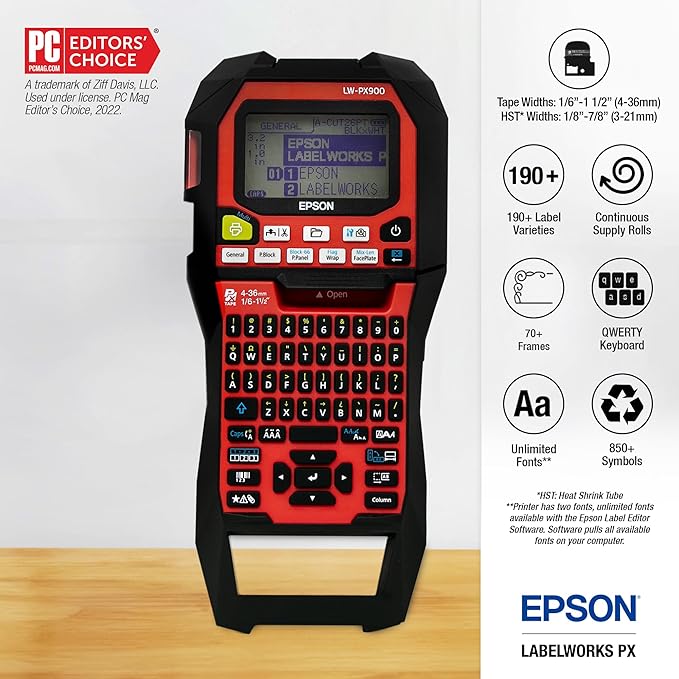 LABELWORKS Epson LW-PX900 Industrial Label Maker - Portable Handheld Label Printer Compatible with All Epson PX Tape Types