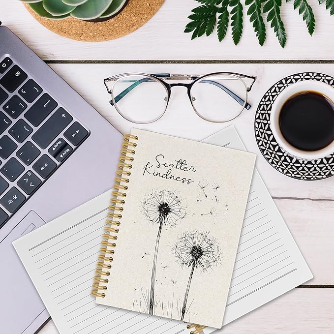 Inspirational Dandelion Floral Spiral Notebook, Motivational Dandelion Journaling Notebooks for Note Taking, Flower Hardcover Journals 160 Pages 5.5x8.3 Inch, Mental Health Gifts for Women
