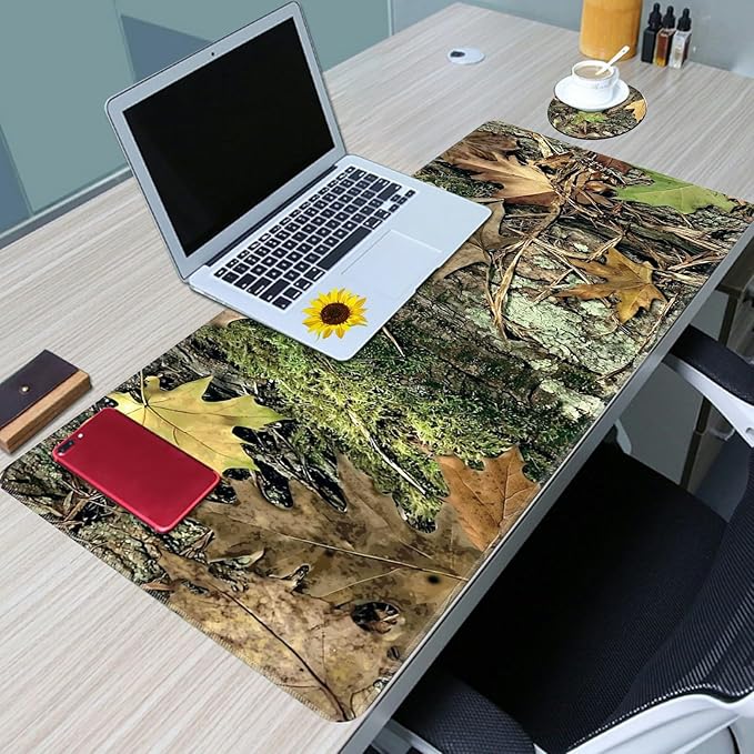 Desk Mat Large Gaming Mouse Pad (31.5x11.8 inch) with Stitched Edges, XL Mouse Pad +Coaster, Extended Mouse Mat Keybroad Mousepad Non-Slip Rubber for Gamer Men Women, Camo Tree