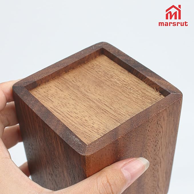 Wooden Pencil Holder for Desk, Wood Pen Black Walnut Cup Holder Square Handwork Natural Organizer Simple Stand for Pencils Make up Brushes Stationery Desks Offices Desk Desktop Decoration (Brown)