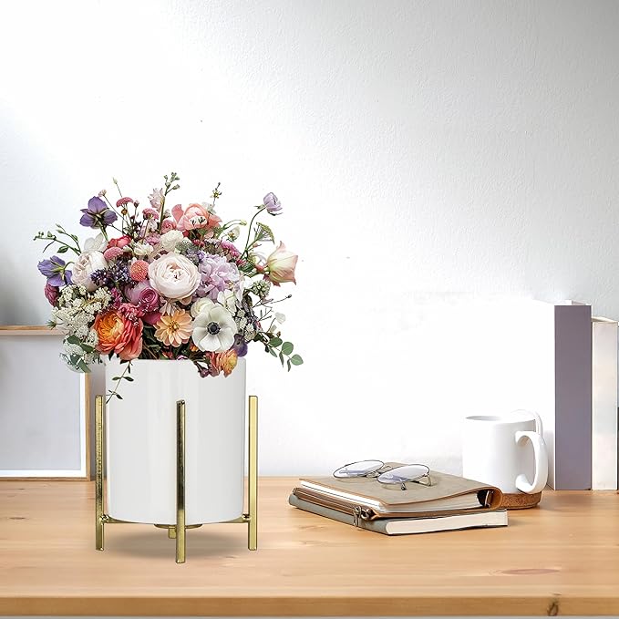 4.72" Gold Pen Holder Aesthetic Pencil Holder for Desk, Gold Desk Organizers and Accessories for Women Girls, Ceramic Pen Holder for Office