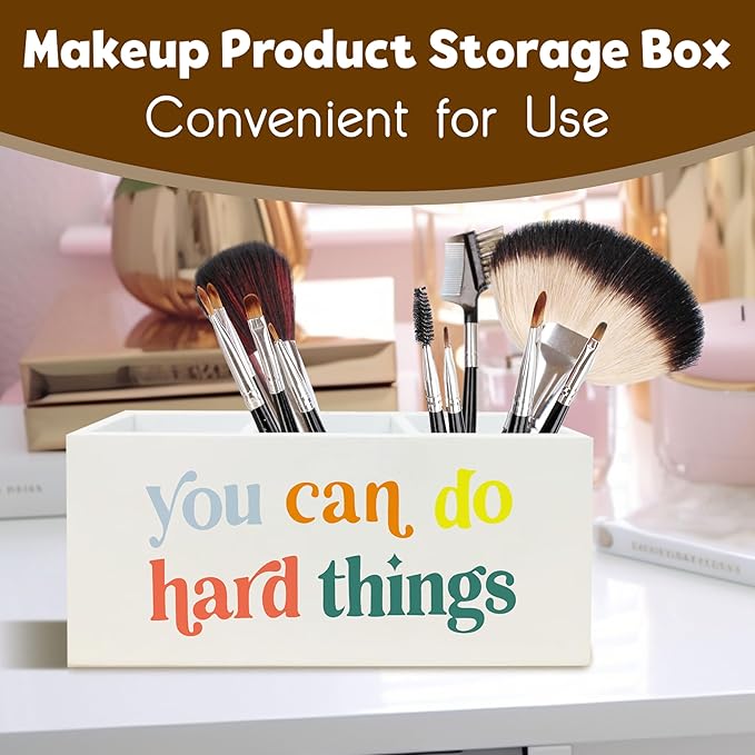 You Can Do Hard Things Desk Pen Holder, Inspirational Decor for Nursery School Psychologist Mental Health Therapy Office Desk, Positive Wooden Pencil Holder Organizer for Office