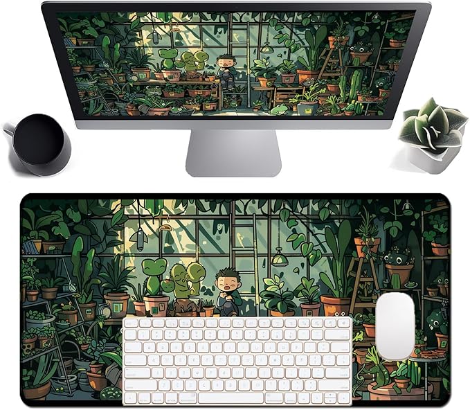 Frog Cute Mousepad 31.5 x 15.7 inch, Large Green Desktop Mat, Waterproof Desk Mat Gaming Mouse Pad, Laptop Pad, Computer Writing Mat for Home Office Desk Decor