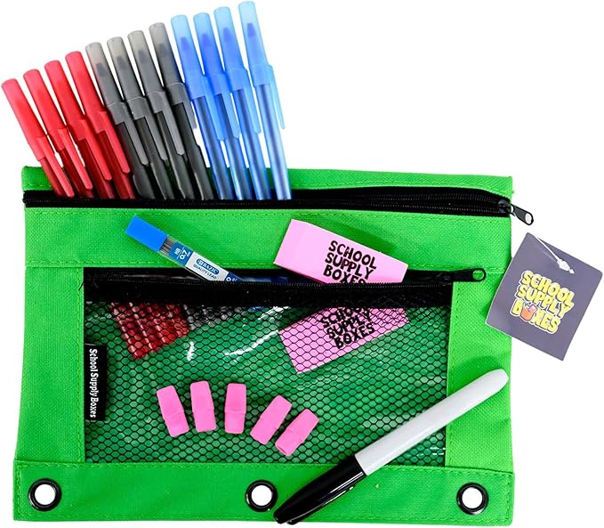 High School & College Pencil Bag Kit – Pens, Erasers, Lead Refill & Permanent Marker – Pre-Filled School Supply Pouch for Teens & Adults – Study-Ready Zip Kit