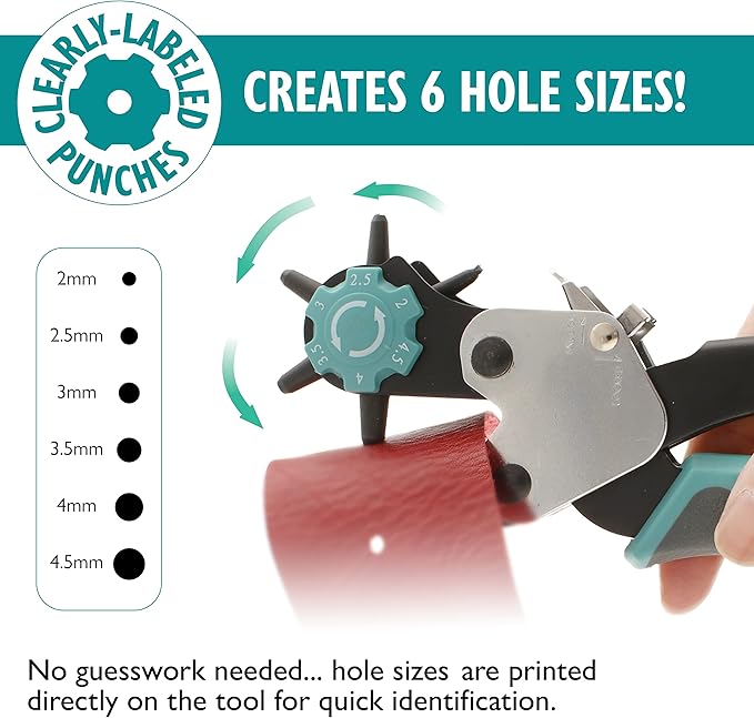 The Beadsmith Rotating Ergonomic Leather Hole Punch, Six Hole-Size Options, Leather Crafts and Jewelry-Making Supplies