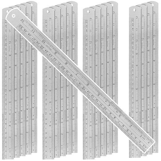 20 Pack 12 Inches Stainless Steel Ruler, Precision Metal Rulers, Straight Edge Ruler for School, Office, Woodworking, Engineering