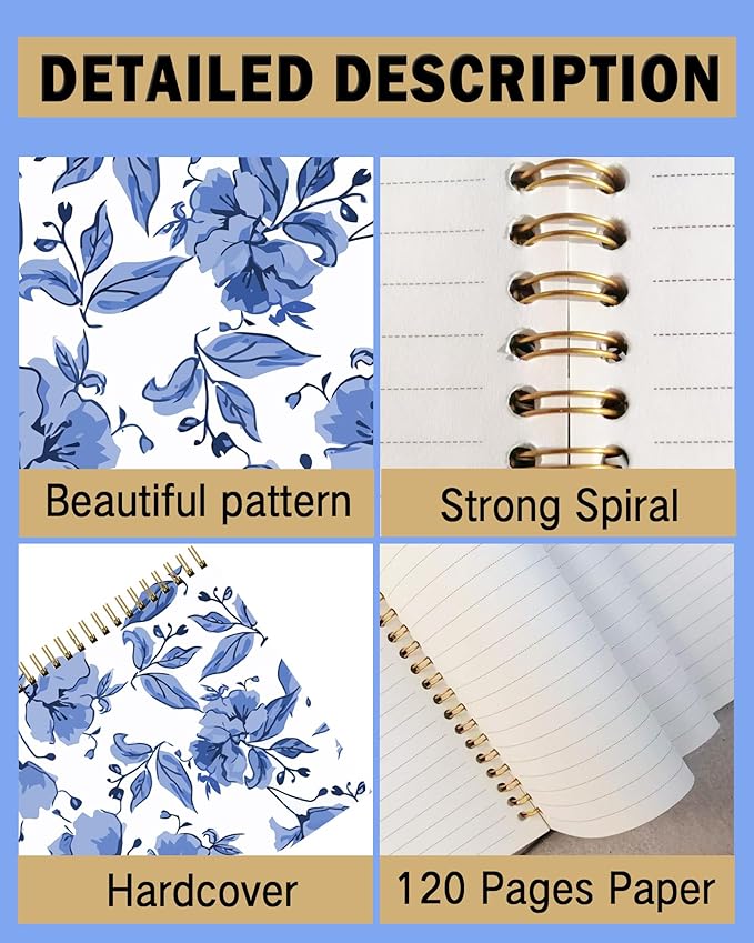 Spiral Notebook A5, Hardcover Journal for Women, 120 Pages Thick College Ruled Paper, Perfect for Office, School, or Home Use(Watercolor Flowers)