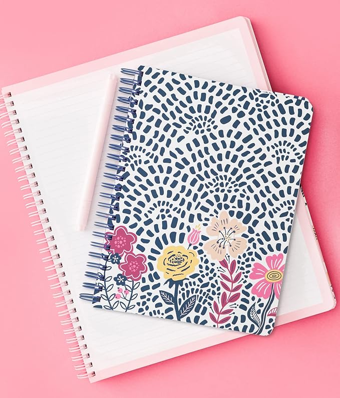 Steel Mill & Co Cute Mini Spiral Notebook, 8.25" x 6.25" Journal with Durable Hardcover and 160 Lined Pages, Mosaic Floral