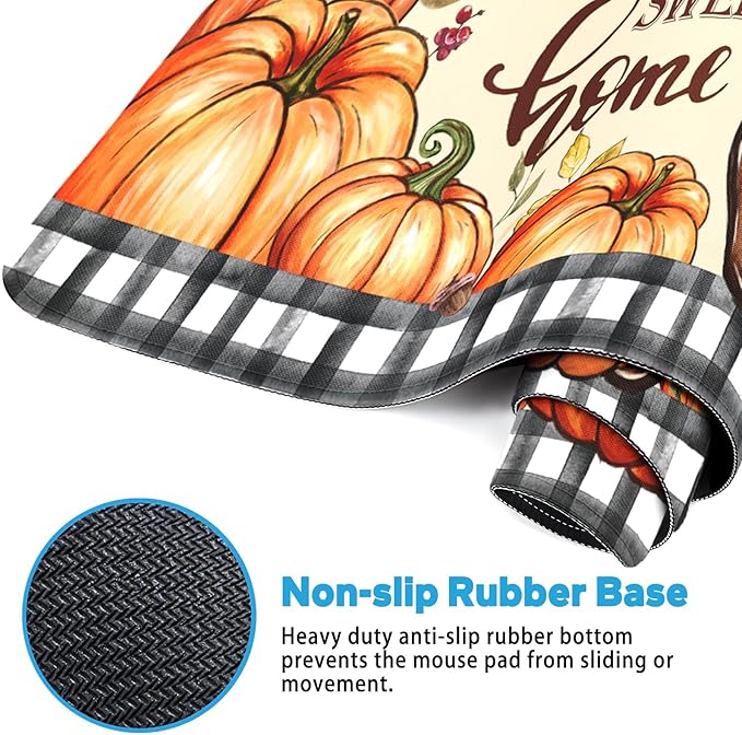 Britimes Fall Gnome Pumpkin Polka Dot Large Mouse Pad Non-Slip Desk Pad Keyboard and Mouse Desk Mat Autumn Leaves Black White Grid Gaming Mousepad for Game,Office & Home,31.5 x 15.7 in