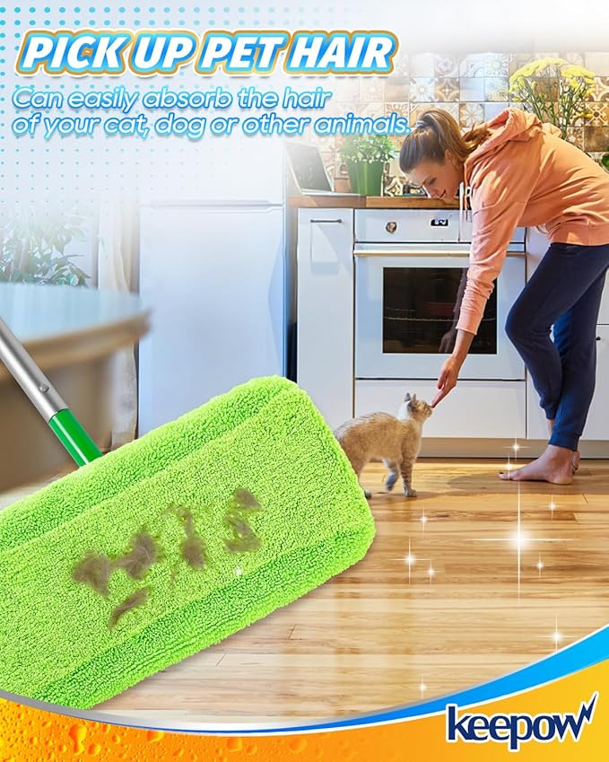 KEEPOW Reusable Mop Pads Compatible with Swiffer Sweeper (2-Pack) - Washable Microfiber Mop Pads for Wet & Dry Use - All Purpose Floor Mopping and Cleaning Product