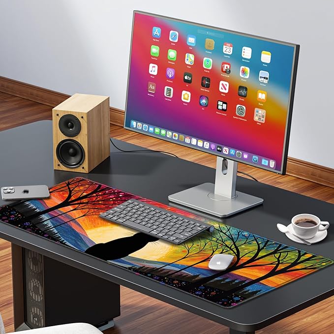 Anime Black Cat Mouse Pad Cute Desk Mat, XXL Large Gaming Mouse Pad Keyboard with Stitched Edges Non-Slip, 35.4×15.7in Keyboard Mat for Desktop Computer Laptop Office Women Desk