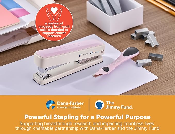 Bostitch Titan Heavy Duty Metal Stapler, 50 Sheet Capacity with 1250 Staples and Ergonomic Staple Remover, Jam Free Stapling, Full Strip Stapler for Desk, Office and Classroom, Pink & White