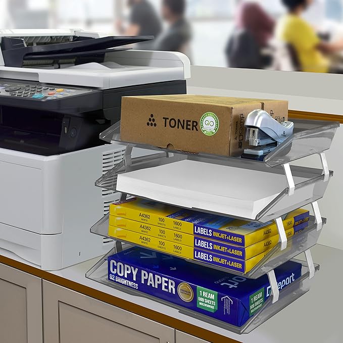 Acrimet Facility 4 Tier Letter Tray, Side Load, Letter Size/A4, Desktop File Organizer, Plastic (Clear Smoke)