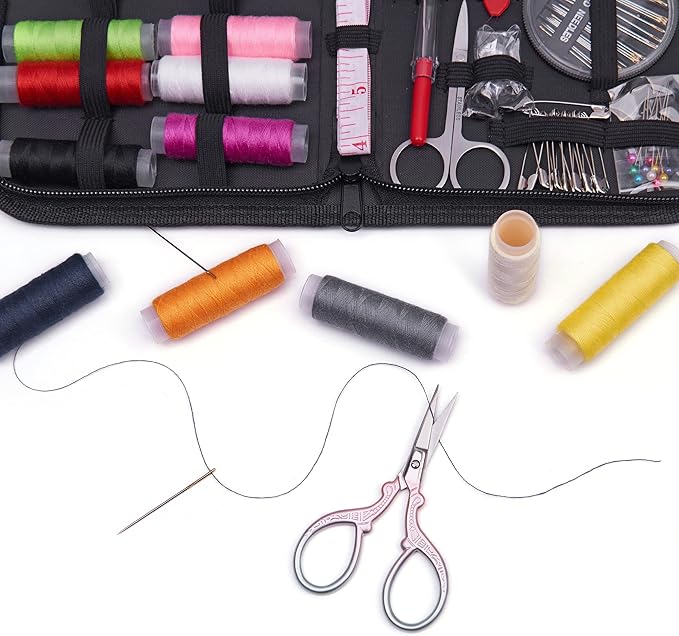 3.6 inch Small Sewing Scissors, Mini Scissors in a Pouch, All Purpose with Leather Sheath Cover, Color PINK Green