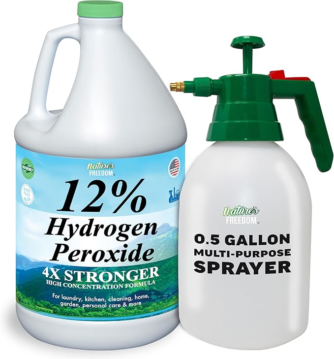 Nature's Freedom 12% Hydrogen Peroxide with Pump Sprayer, Food Grade H2O2 and Purified Water Only, 1 Gallon Solution