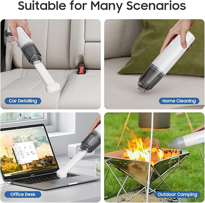 A9life Handheld Vacuum Cordless, Car Vacuum Cleaner Portable with HEPA Filter, 2 Suction Modes, Mini Hand Held Vacuum Rechargeable for Car, Home, Pet Hair, Office, Desk, Keyboards (White)