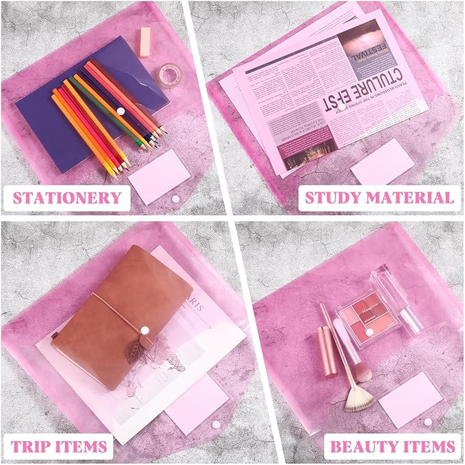 Lincia 24 Pcs Plastic Envelopes A4 Size Poly Envelopes File Folders Work Document Holder Office Paper Plastic File Organizer with Label Pocket Snap Button Home Bag for School (Rose Red)
